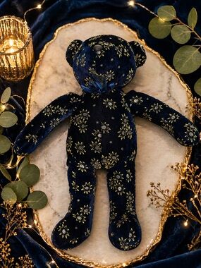 Sugar Loaf Vintage Teddy Bear Navy Gold Celestial Plush 16”